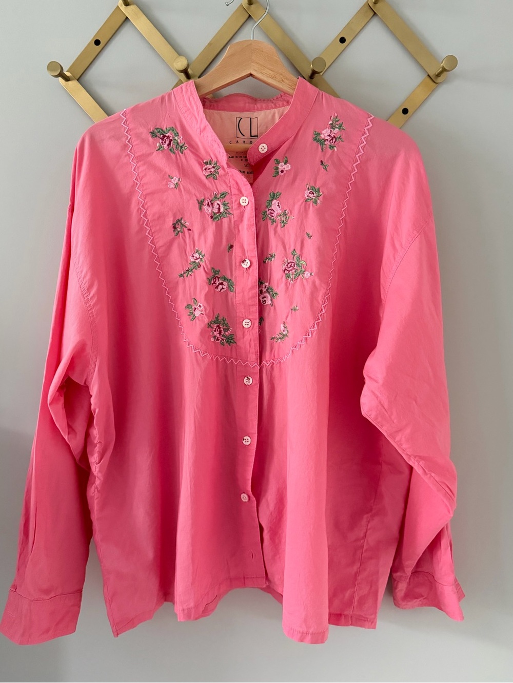 Vintage Carole Little Coral Embroidered Cotton Blouse